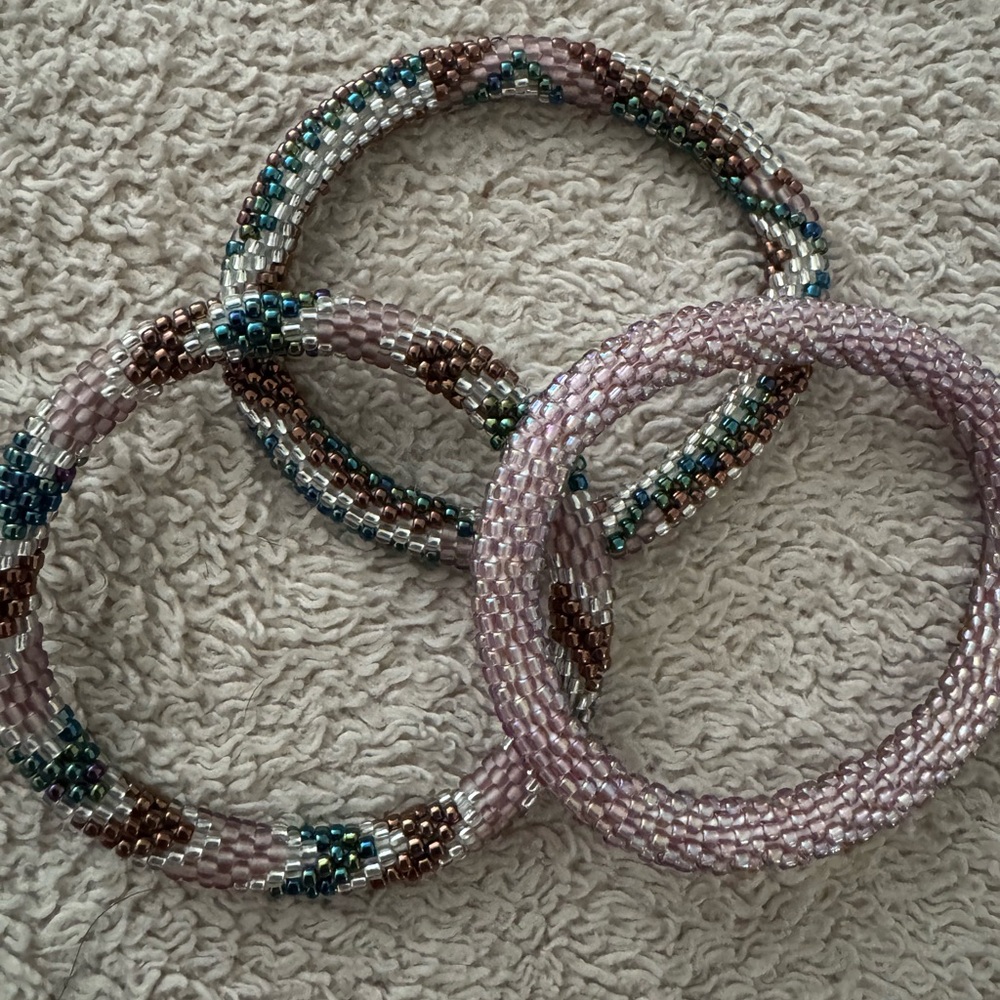 Elegant Beaded Bracelets Set - Pink, Brown, Blue